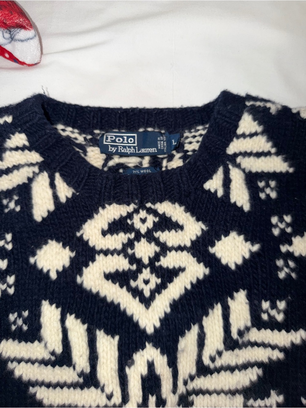 Polo by Ralph Lauren Navy and Cream Fair Isle Wool Crewneck